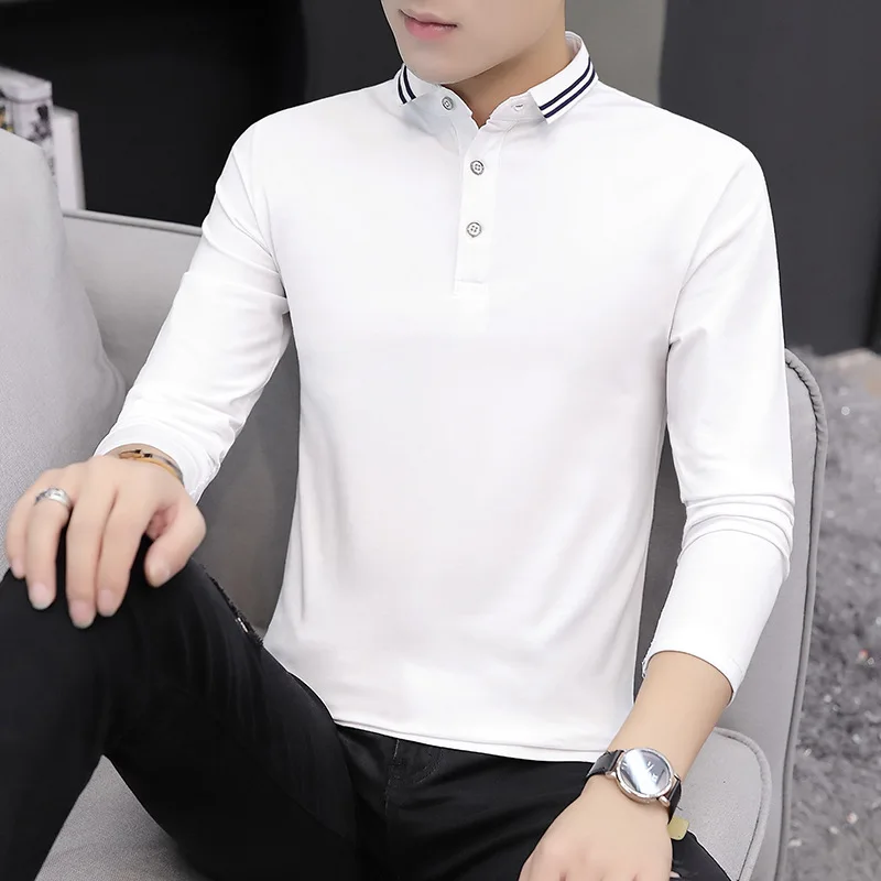 

Spring and Autumn New Long-sleeved Men's Polo Shirt Lapel T-shirt Korean Men's Collared Men's T-shirt Bottoming Shirt