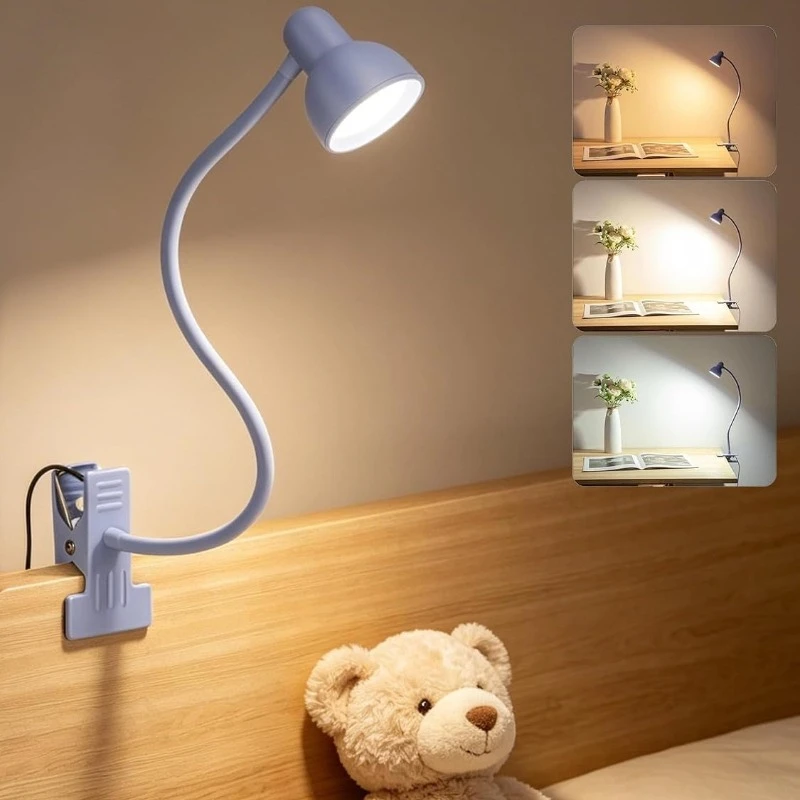 USB Reading Lamp Clip On, 3 Modes Dimmable LED Desk Light, Flexible Eye Protection Clamp Lamp for Reading in Bed Desk Headboard
