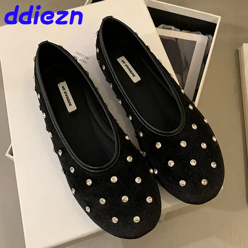 Luxury Crystal Fashion Silk Women Ballet Flats Dance Shoes Female Shallow Footwear Rhinestones Ladies Flats With Shoes Slides