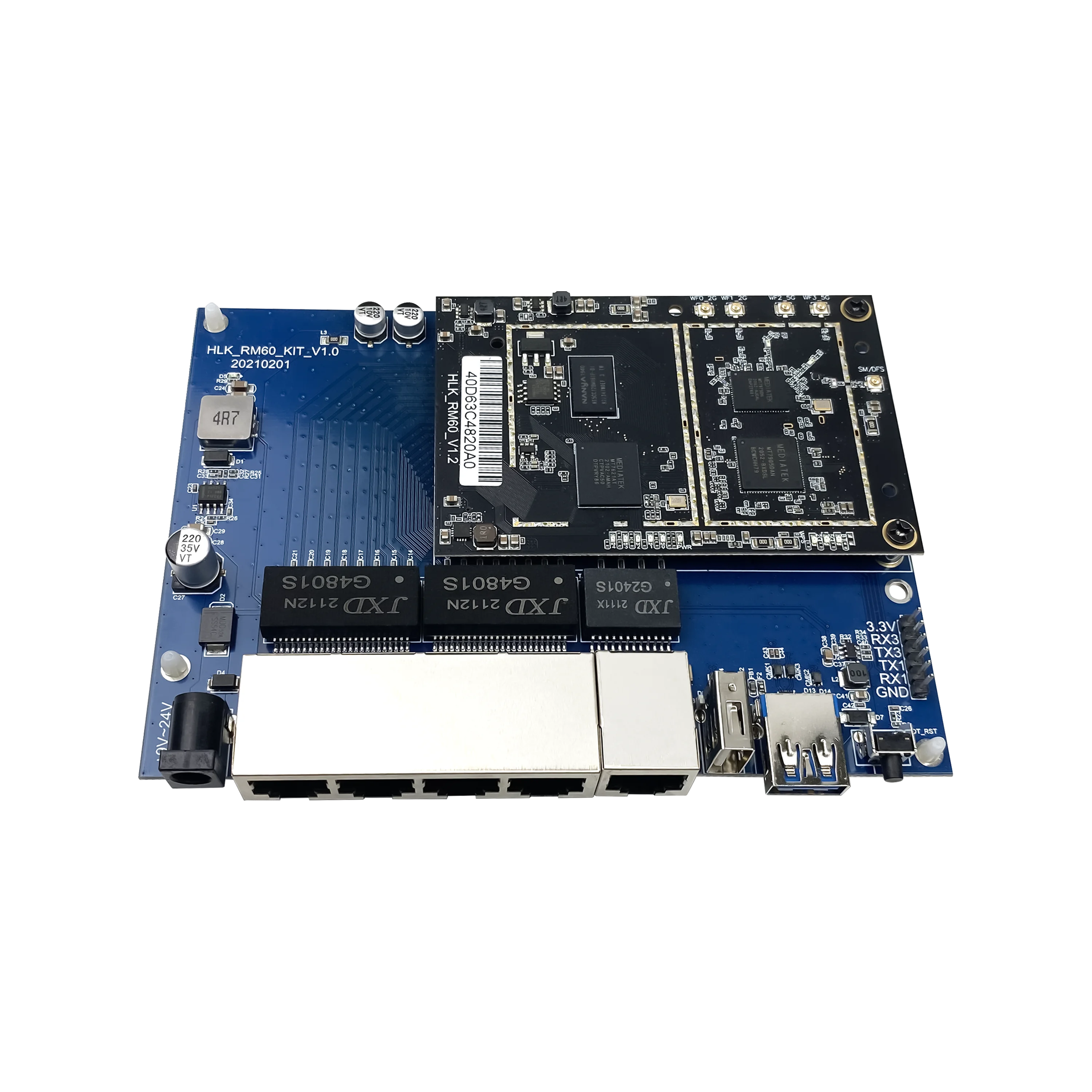 Hot Sale MT7621AN+MT7905 HLK-RM60 High Performance 5G Dual Band Serial Port Openwrt Development Board Embedded WIFI 6 Module Kit