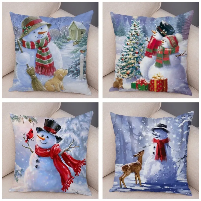 Cute Cartoon Snowman Cushion Cover Decorative Christmas Pillowcase Soft  Kids Room Sofa Cart pillowcase