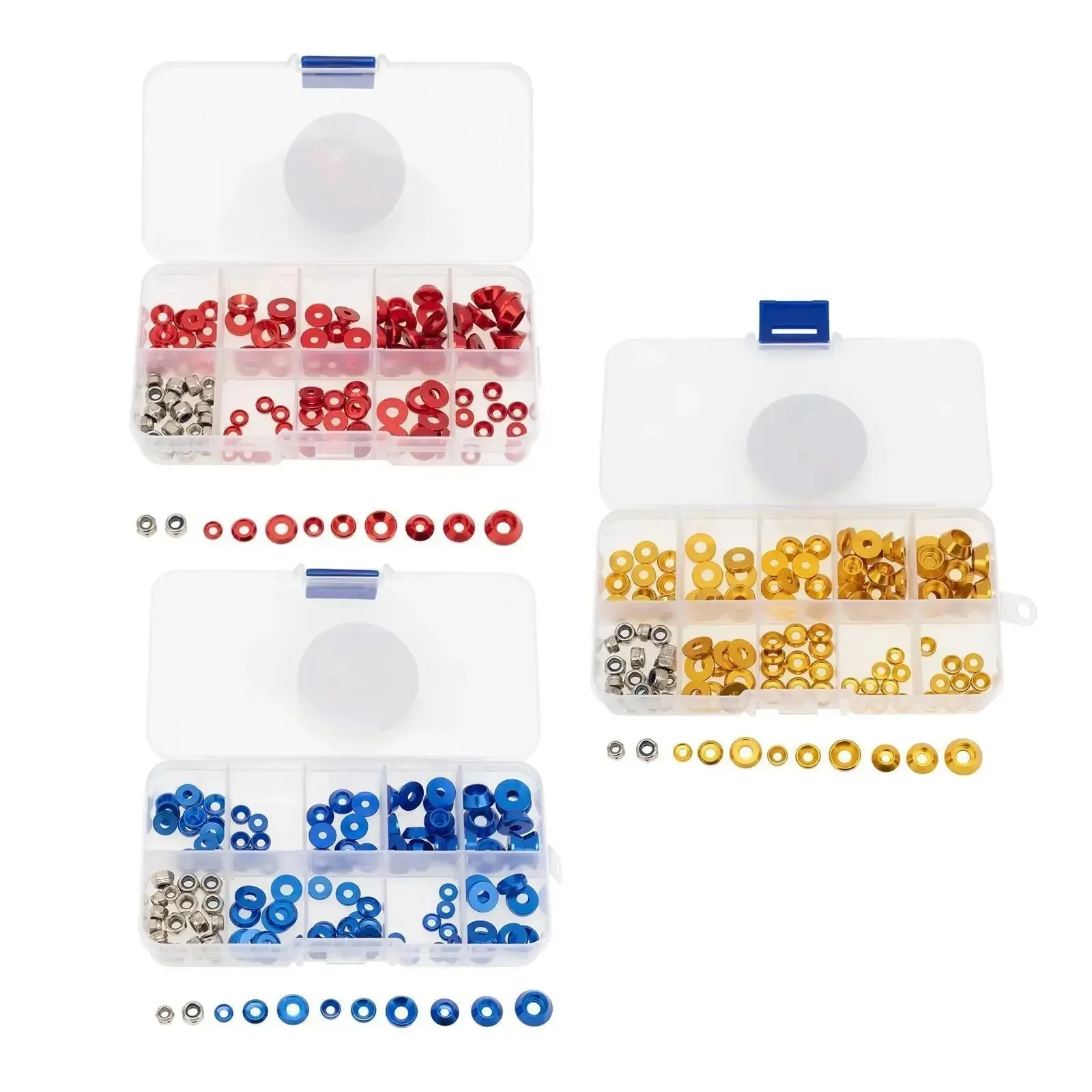 125 Stück/Box Aluminiumlegierung Senkkopfschrauben Rundkopfschrauben M2.5 M3 M4 Schrauben Dichtungsmutter-Set für 1/10 1/8 alle RC-Modellautos Zubehör