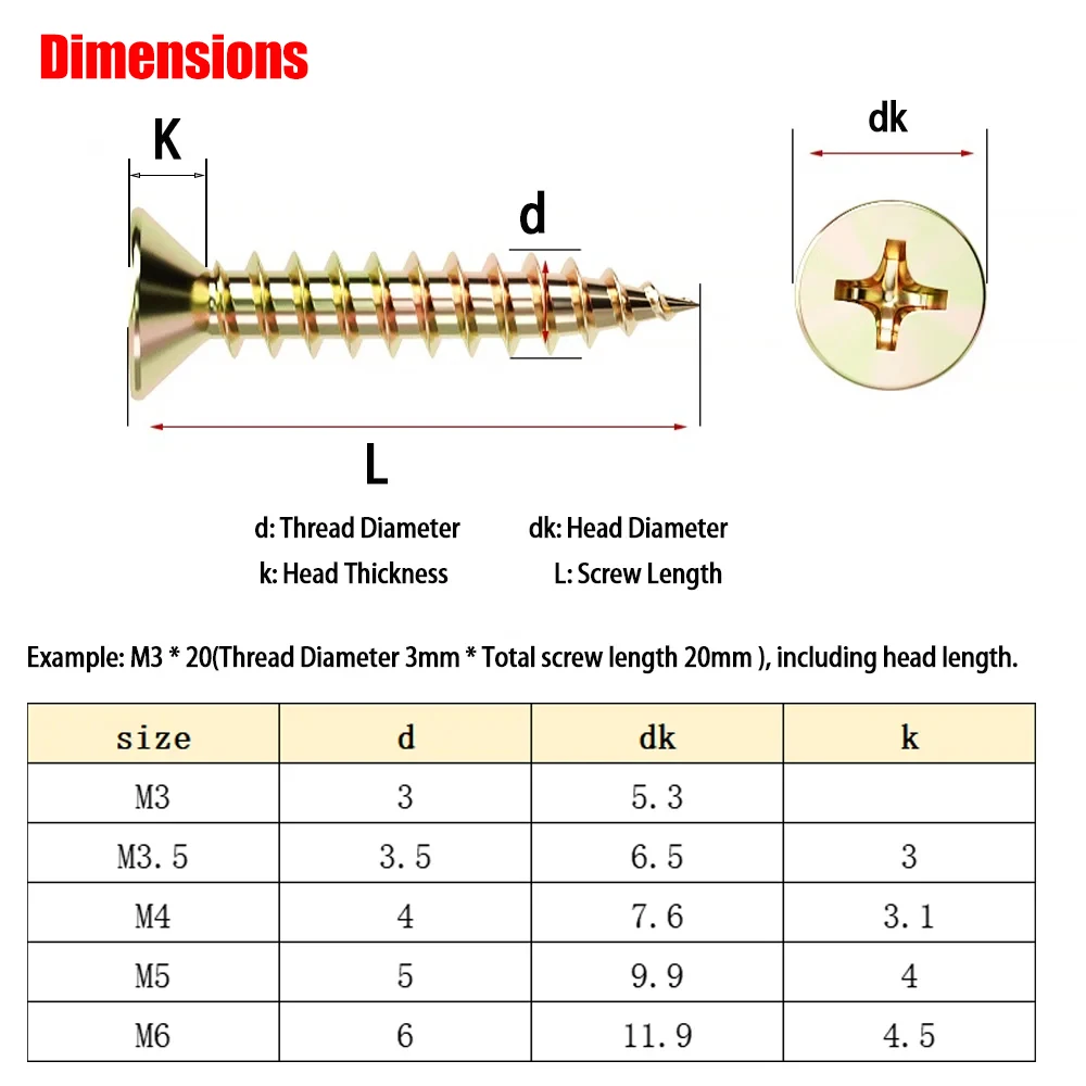 M3 M3.5 M4 M5 M6 Zinc Cross Countersunk Phillips Flat Head Fiberboard Screws Drywall Self Tapping Chipboard Screw Wood Screws