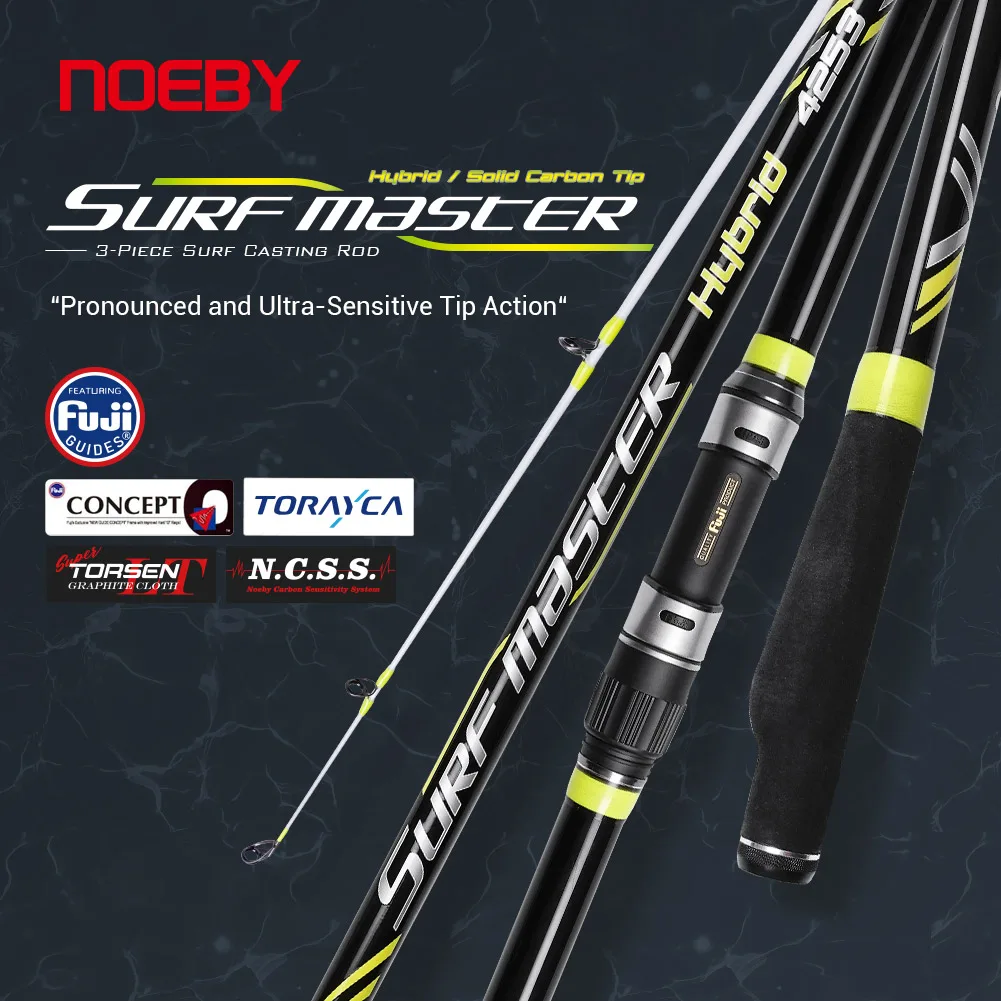 

NOEBY Surf Casting Fishing Rod 4.25m 3 Section Solid Carbon Tip Fuji Guide DPS Reel Seat Sinker 100-250g Long Casting Surf Rods
