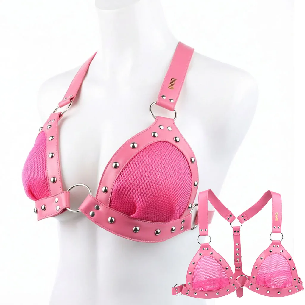 QKKQ Perspective Mesh Erotic Bra Breast Pleasure Chest Bondage Pink Corset Body Mild  Restraint Sex Toys For Women Men Sexy Shop