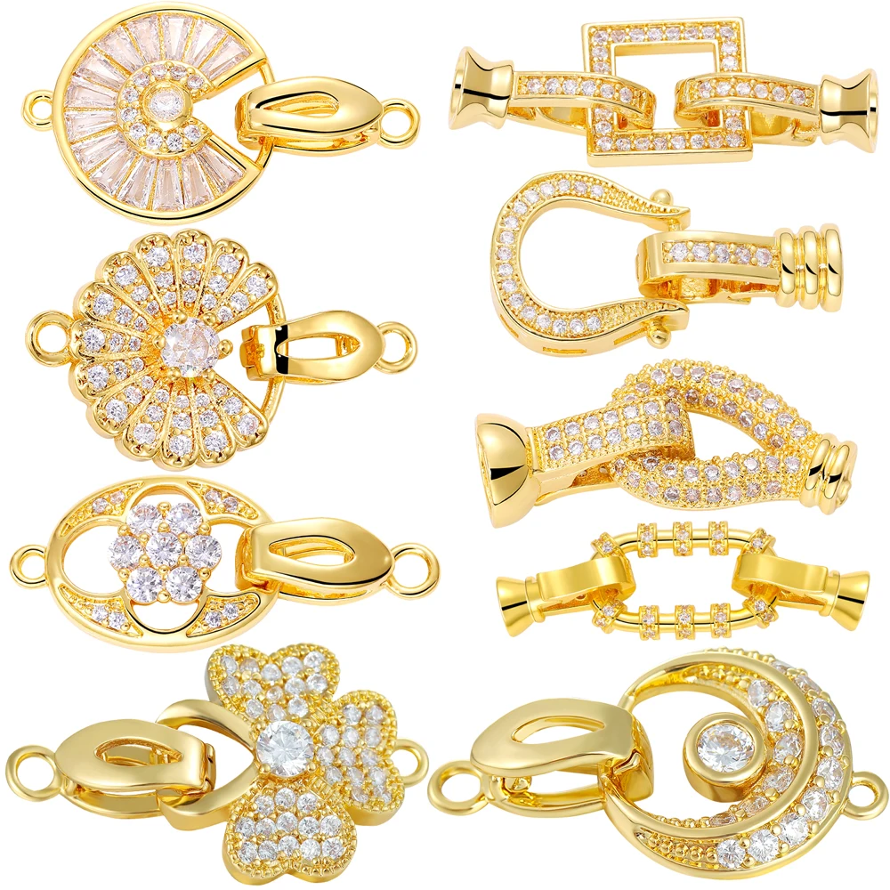 Juya Handmade 18K Gold Plated Decoration Connector Fastener Lock Clasps Accessories For DIY Needlework Beading Jewelry Making