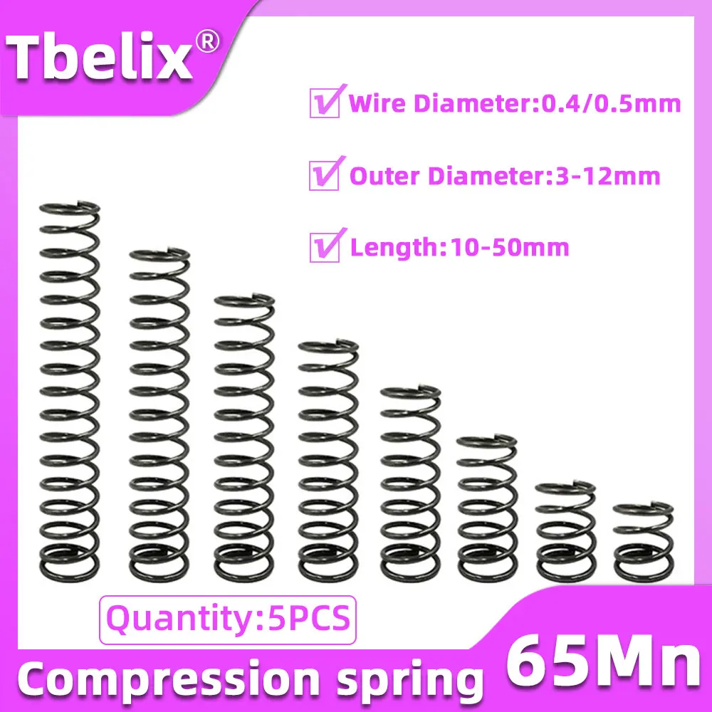 

Tbelix 5PCS Compression Spring Wire Diameter 0.4/0.5mm Return Spring Steel Pressure Springs Tool OD 3mm-12mm Length 10mm-50mm