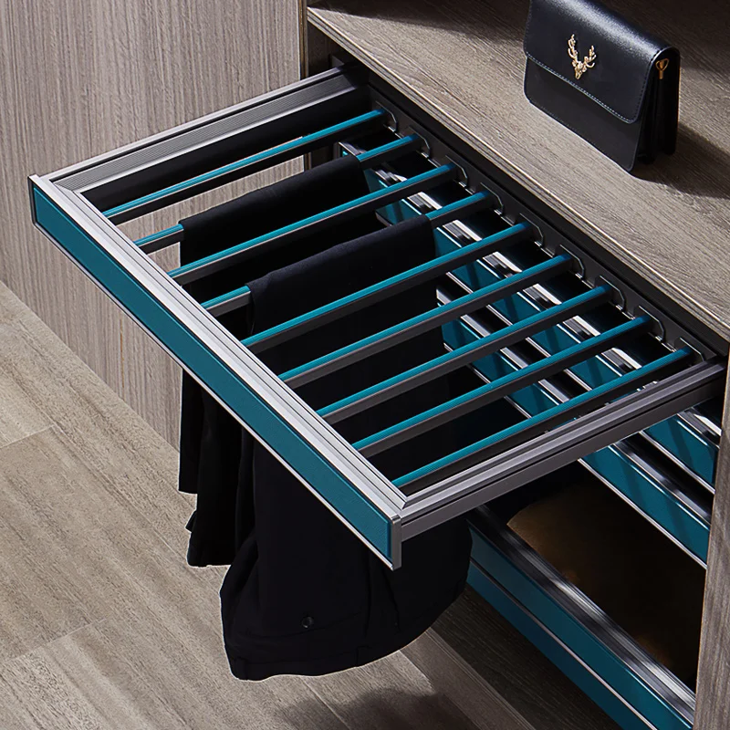 Wardrobe basket closet drawer wardrobe built-in jewelry box leather high-end lattice telescopic trouser rack