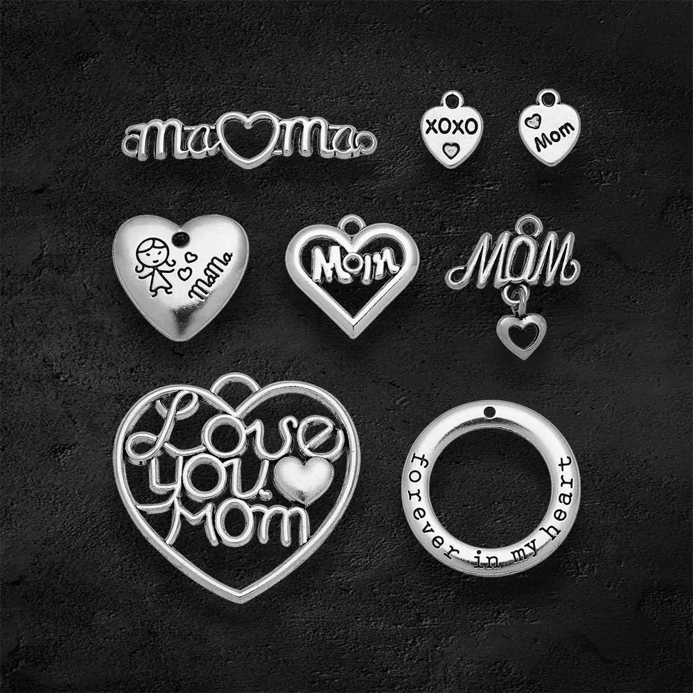 5-50pcs/lot Antique Mom Mother Daughter Charms Heart Love Pendants For Diy Jewelry Making Supplies Wholesale Items Resale Bulk
