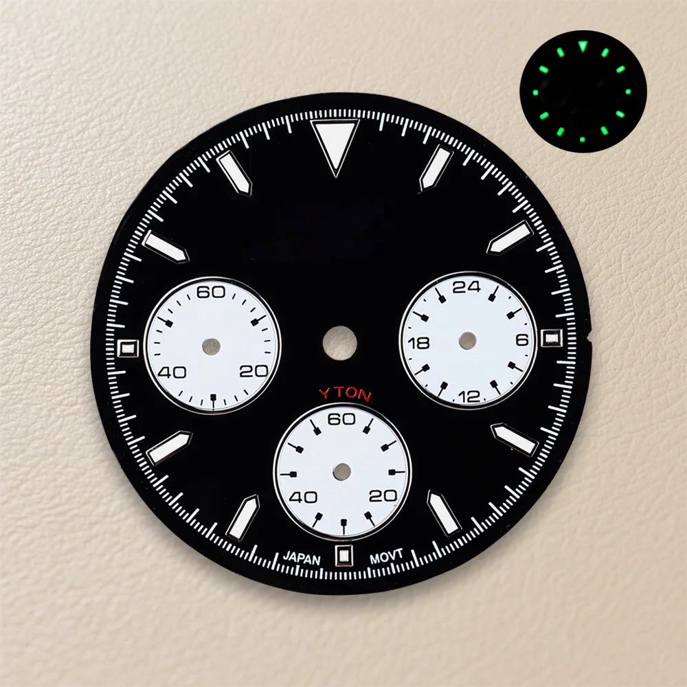 New 29.5mm S Logo DTN Panda Dial Fit VK63 Movement Green Luminous  Dial Watch Modification Accessories