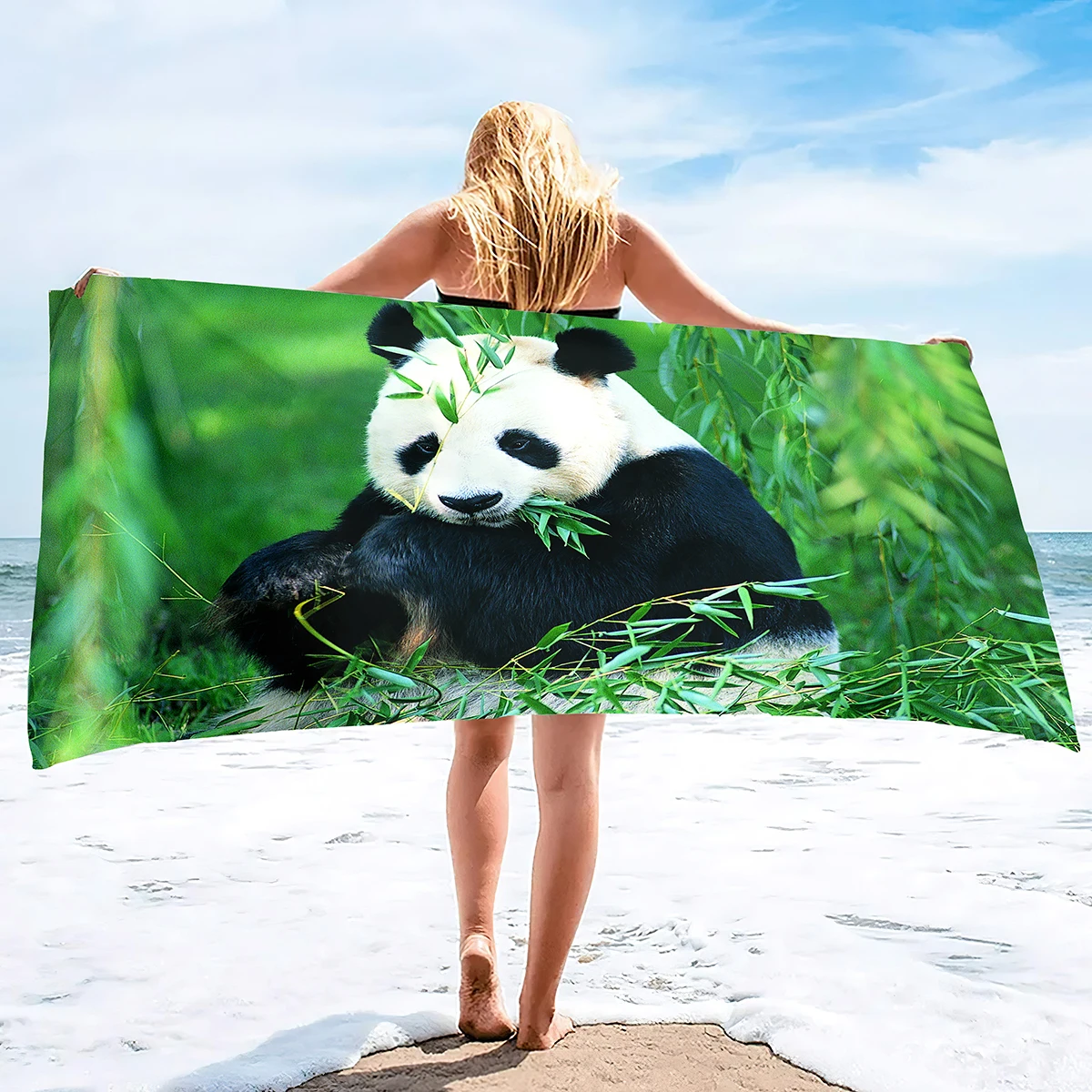 

Microfiber Beach Towel,Panda Print Lightweight Quick-Dry Bath Towels Sand Free Beach Towels Light Travel Blanket Soft Bath Towel