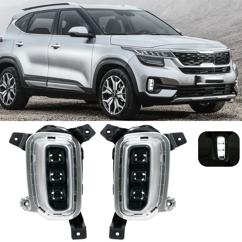 

For KIA Seltos kx3 2020 2021 Korean Version LED Daytime Running Light Fog Lamp DRL Turn Signal Light Car Accessories