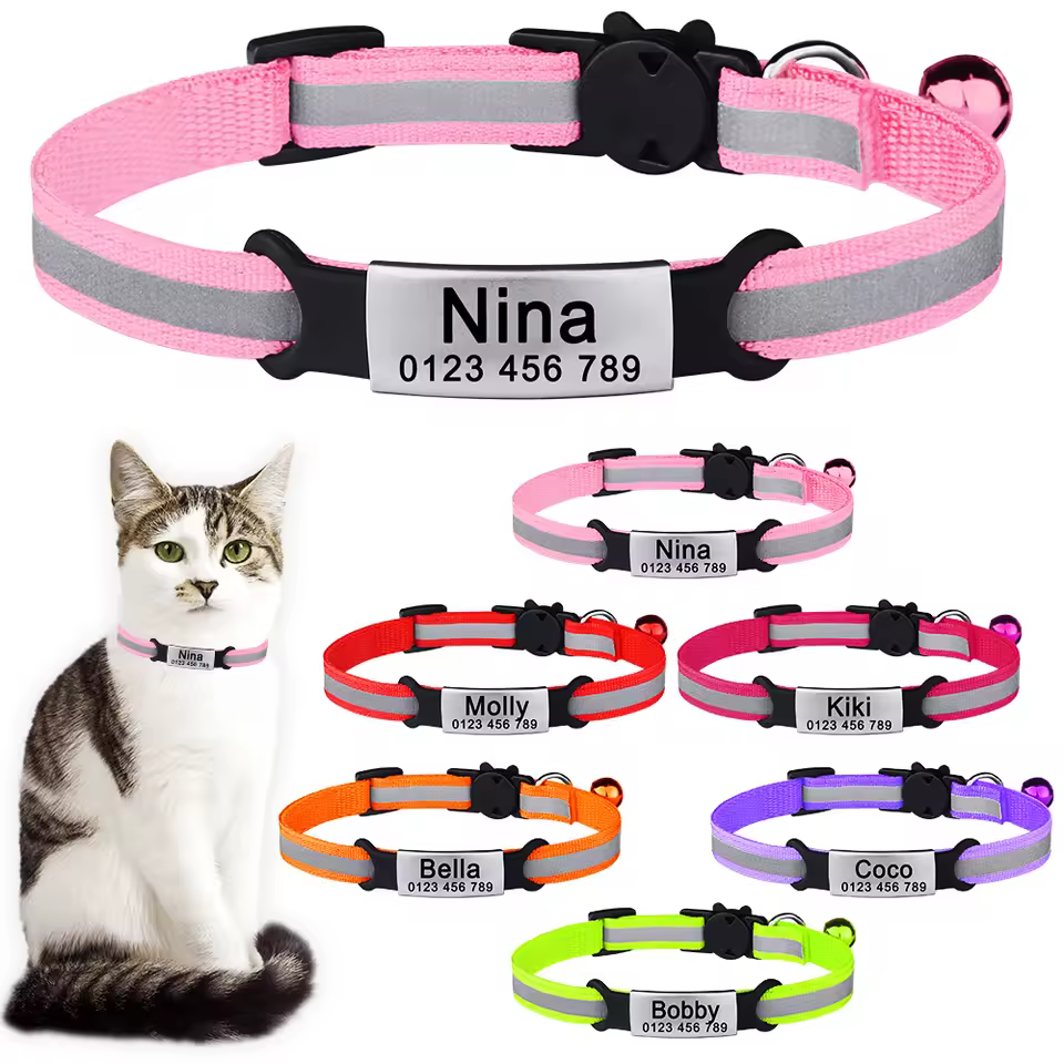 Personalized Customize Cat Collar Name Fast Breakaway Nylon Id Bell Pet Products Small Adjustable Unisex Kitten Supplies