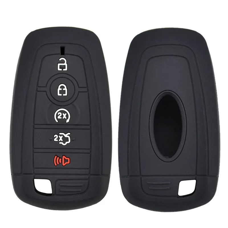 Silicone Remote Key Fob Ring Chain Case Cover Shell 5 Button For Ford Explorer Mustang Fusion Escape F150 F250 F350 F450 F550 