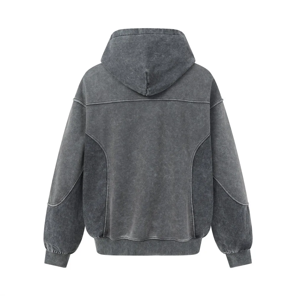 MWJLPWQ Washed Distressed Hooded Pullover Sweatshirt For Men Punk Retro Patchwork Canvas Loose Tops 2026 Spring Autumn 20838
