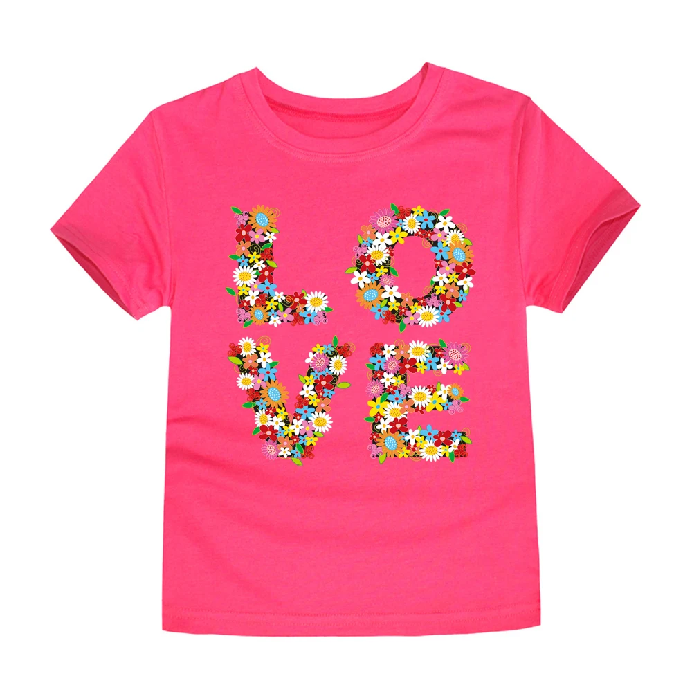 Pink Wedding Tshirt for Kids Clothes Luxury 2024 Heart Floral Birthday T Shirt for Girls 2 to 3 4 5 6 7 8 9 10 11 12 13 14 Years