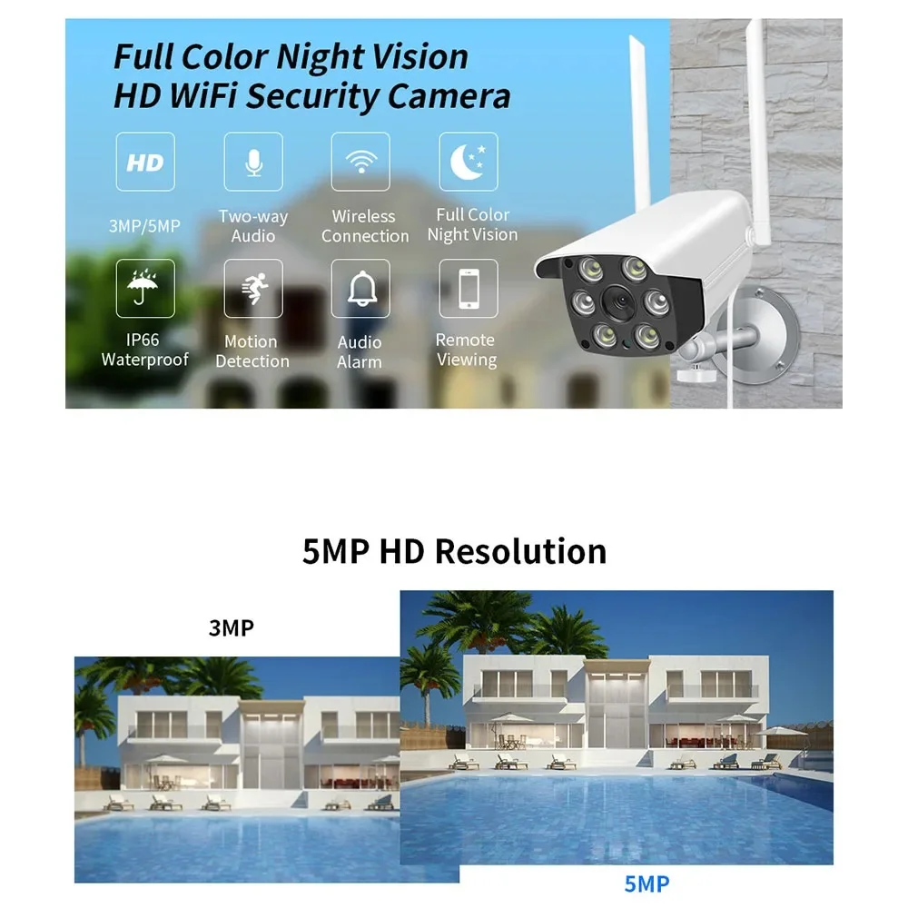 3MP Outdoor WIFI Camera Bullet Camera Security Protection IP Camera Two Way Audio Waterproof Smart Home Cctv Camera