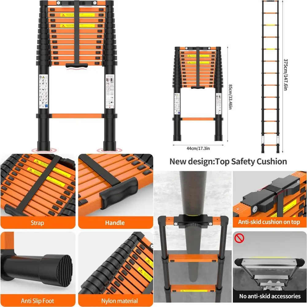 سلم تمديد عالي التحمل بطول 12.5 قدم بسعة 330 رطل، قابل للطي للمركبات الترفيهية والاستخدام الخارجي، سلم متعدد الأغراض #1