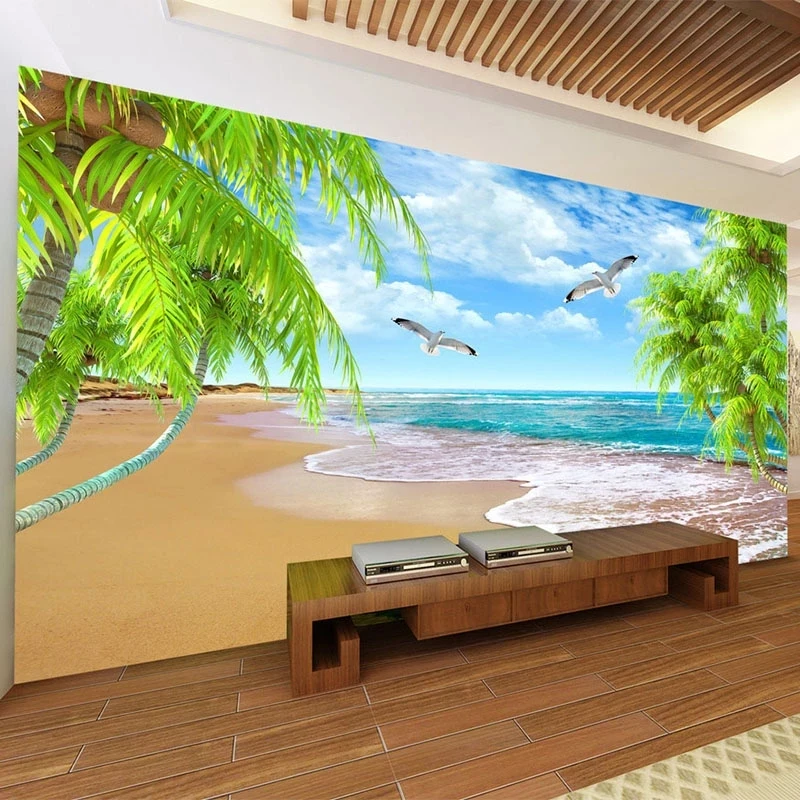 Customized Photo Wallpaper 3D Nature Landscape Seaside Mural Theme Hotel beach the sea seagull Living room TV background bedroom