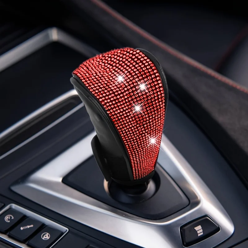 Glitzernde Strass-Schaltknaufabdeckung, Weicher PU-Leder Kristall-Schalthebel-Schutz, Universelle Auto-Innendekoration Handbremsenschutz – Detail 14