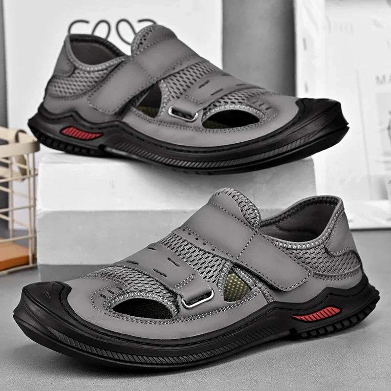 Men Leather Sandals for Men Beach Shoes Roman Summer Men Sandals Genuine Leather Mens Casual Outdoor