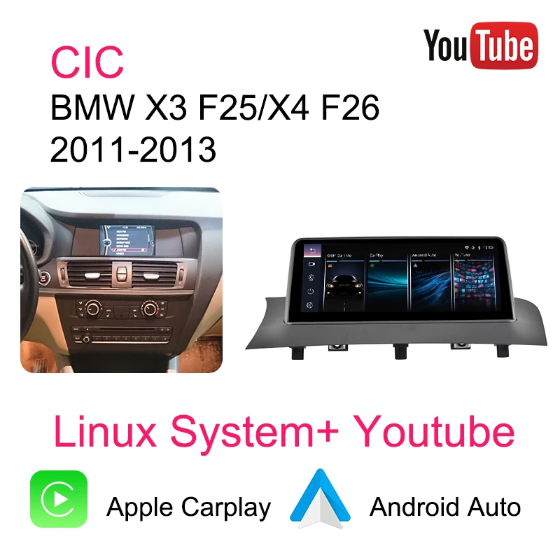 10,25 inch draadloze CarPlay Android Auto multimediaspeler voor BMW X3 F25 X4 F26 2011-2017 CIC NBT met YouTube GPS stereo autoradio