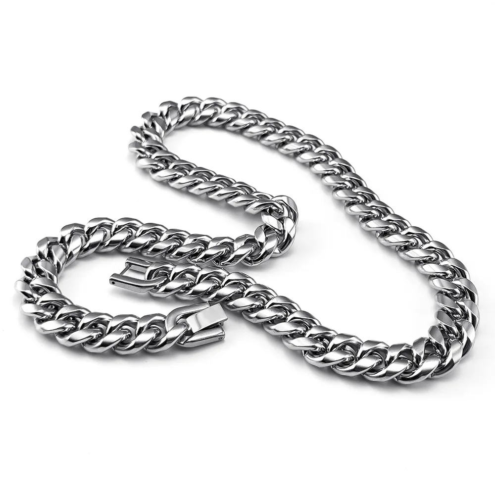 Trendy Punk Men's Necklace Metal Jewelry Stainless Steel Necklace 5,6,8,10,12,14mm Choker Cuban Necklace Party