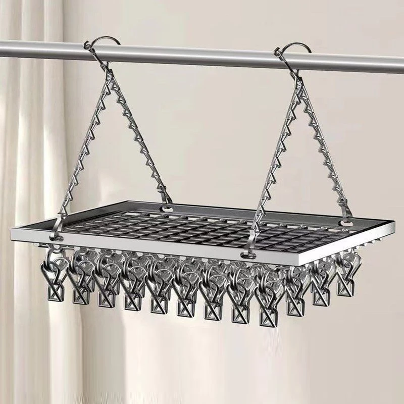 

18 Clip Stainless Steel Drying Basket Multifunctional Hangers for Clothes Underwear Drying Rack Multiple Clip Socks Baby Hangers