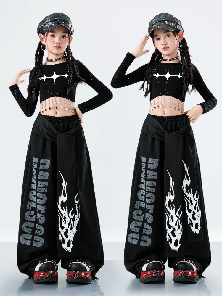 2025 ملابس رقص الجاز الفتيات الأسود Kpop عرض الرقص الزي المحاصيل الأعلى خلط السراويل الهيب هوب شارع الرقص أداء ارتداء VDL4654 #4