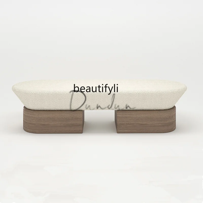 

Nordic Fabric Bed End Stool Entryway Shoe Bench Designer Creative Lamb Wool Long Bench