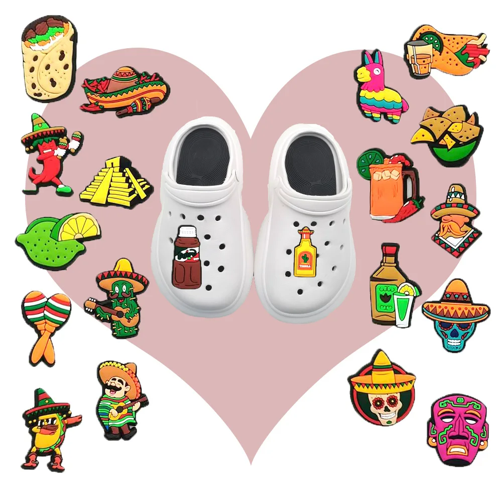 Mexican Food Cactus Shoe Charms for Clogs Sandals Decoration Shoe Accessories Charms for Friends Gifts