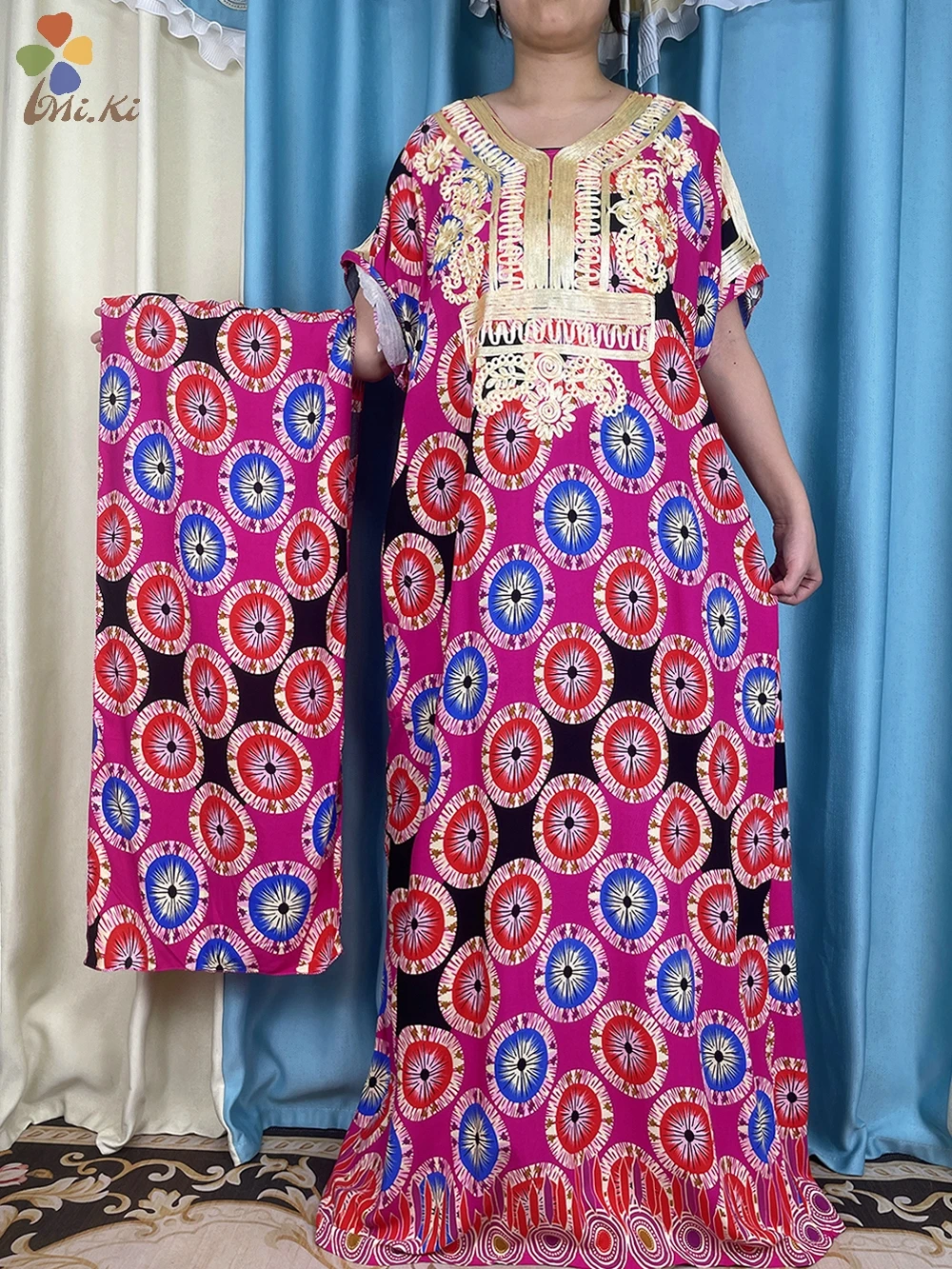 2024 New African Summer Abaya Women Short Sleeve Dress Embroidered Print Robe Dubai Muslim Loose Dress Islamic Fashion Clothing