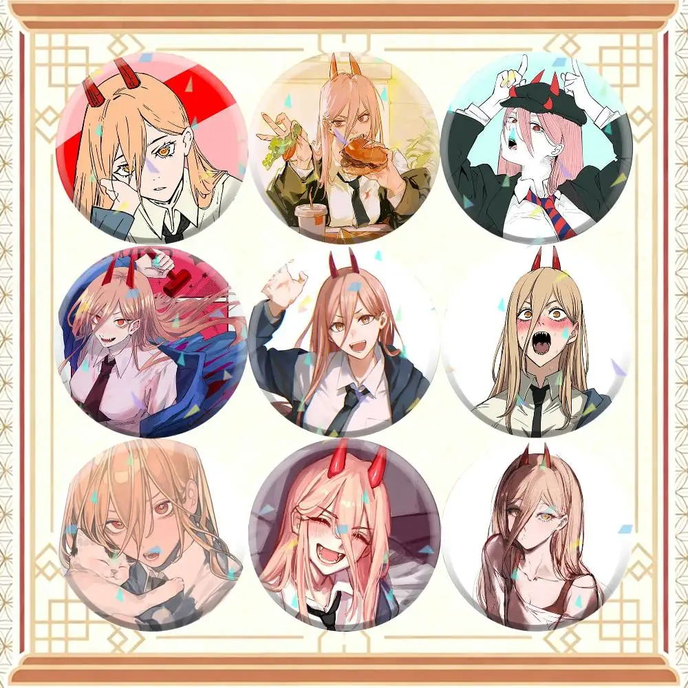 Chainsaw Man P-Power  32/44/58mm Handmade Pins Round Brooch Badge Backpacks Clothes Jewelry Gifts