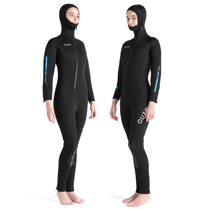 

5mm Neoprene hooded Wetsuit Women Front Slant zip Full Body Diving Suit Surfing Snorkeling Spearfishing Winter Thermal Swimsuit