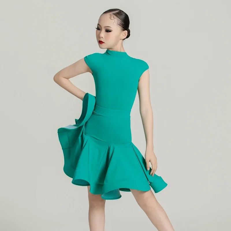National Standard Fashion Latin Dance Competitiom Dresses Girls Short Sleeve Ballroom Dance Performance Clothes Stage Wear