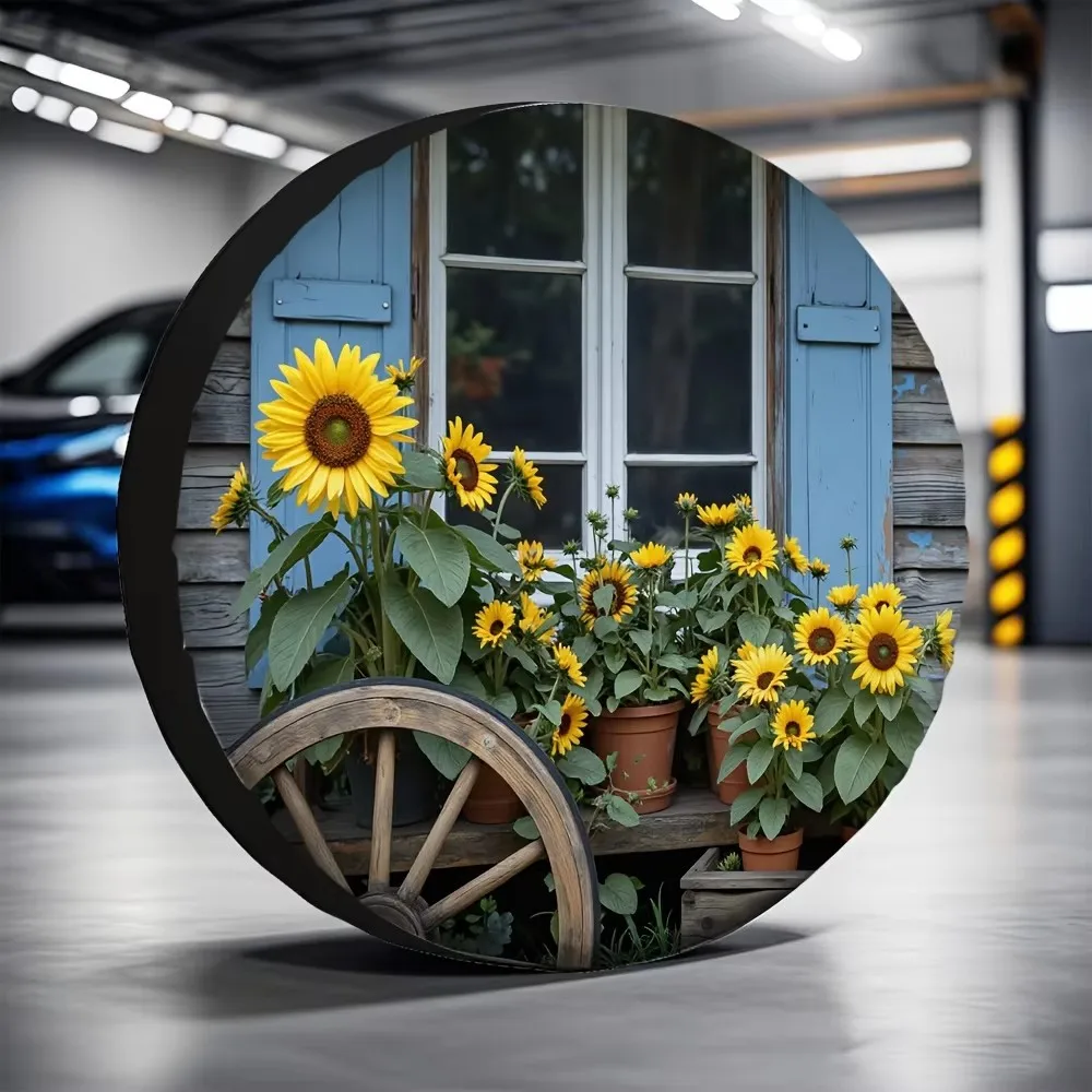 Vibrant Sunflower Garden Spare Tire Cover 100% Polyester Universal Fit For SUV Trailer Truck