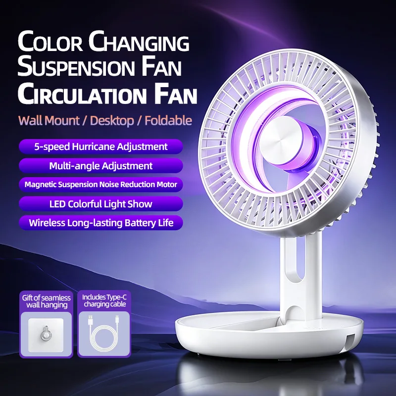 USB Rechargeable Foldable Desk Fan Portable Silent Air Circulator Cooling Fan Multifunctional Mini Table Fan Home Travel Camping