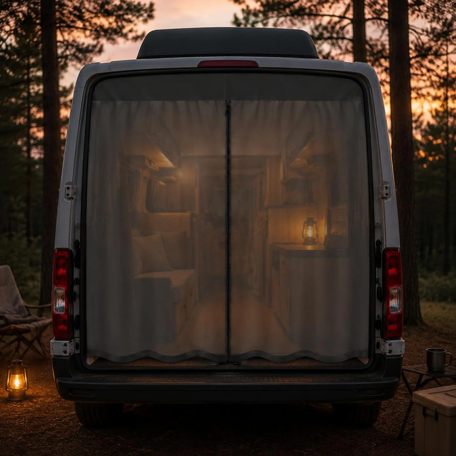 Magnetic Mesh Bug Screen Weighted Vehicle Door Curtain Breathable Mesh for Camper Van RV Rear Entry