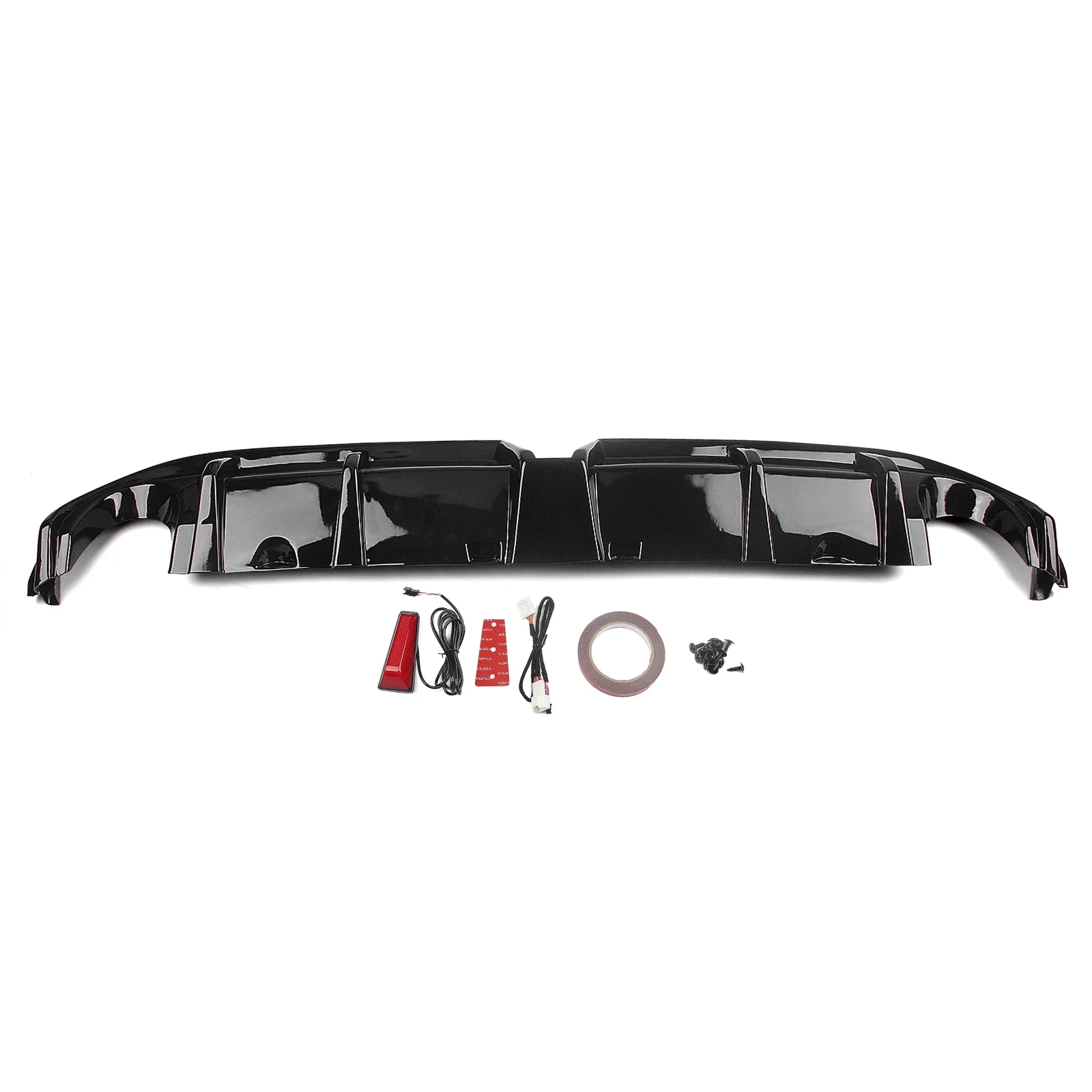 New IDENUONA for Altima 2019-2022 Car Rear Bumper Diffuser Lip Kit with Exhaust Plastic Material LED Light Gloss Black