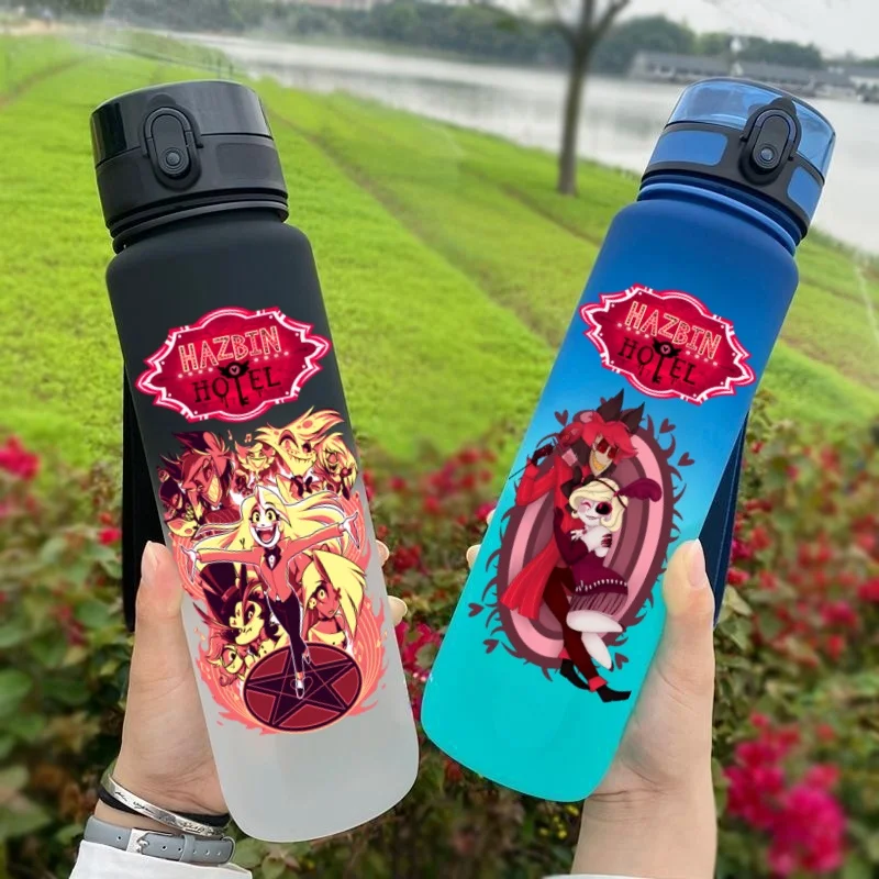 Hazbin Hotel 650ml Cartoon Characters Portable Water Cup Large Capacity Outdoor Sports Plastic Leak-proof Water Bottle Children