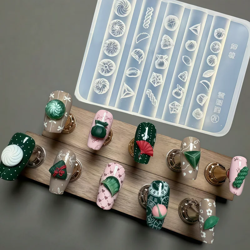 Mini Molde de Silicone para Nail Art com Formato de Comida, Molde 3D DIY para Decoração de Unhas com Formatos de Dumpling, Pão e Sushi, Ferramenta de Decoração de Manicure para Gel UV Acrílico