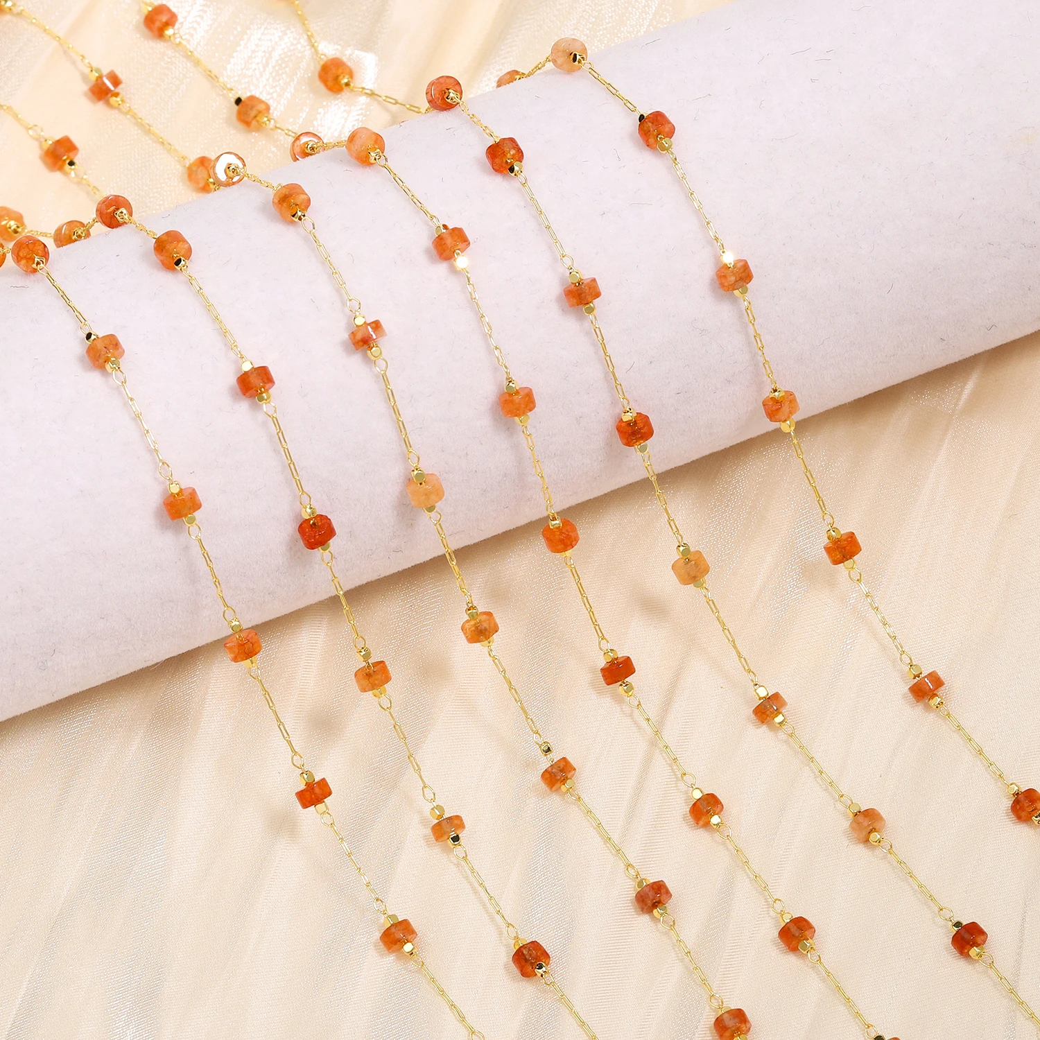 1Meter Goldfarbe Kupfer dünne Kette rot lila Achat Rad Stein Perlen Kette für Schmuck machen handgemachte DIY Armband Frauen Geschenk