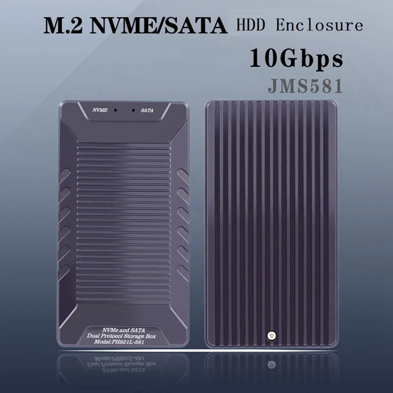 M.2 NVME SATA NGFF SSD Enclosure Single Chip Dual Protocol Dual Disk USB3.2 Aluminum Alloy 10Gb Mobile Storage Hard Drive Box