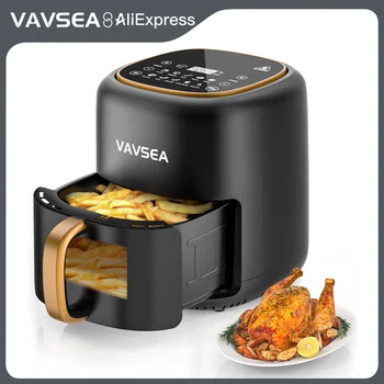 VAVSEA Freidora de aire 10 en 1 con ventana transparente, horno freidora de aire caliente de 1600 W con pantalla táctil LED digital y cesta antiadherente, 6.5QT,