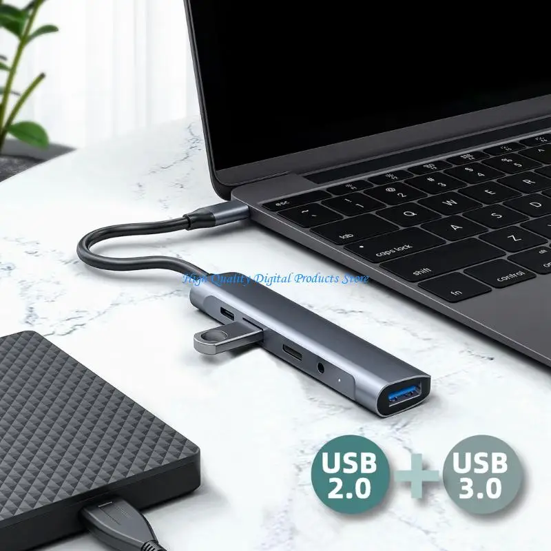 

U2JE Universal Type C Hubs 5 Functions USB3.0 HDTV 4K Card Reader 60WPD Charging