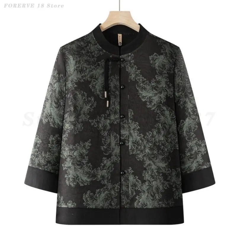 ربيع الخريف جديد تانغ دعوى الجدة جديد النمط الصيني قميص وبانت الزي بأكمام طويلة البلوزات المطبوعة النساء حجم كبير 5XL مجموعات #4