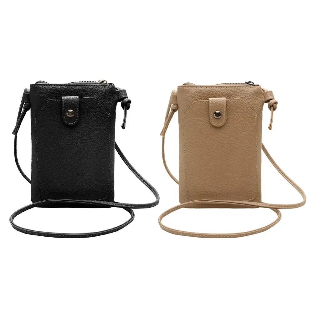 Solid Color Phone Bag Simple Style PU Leather Mini Phone Wallet Double-Layer Buckle Closure Portable Bag Fashionable Trend