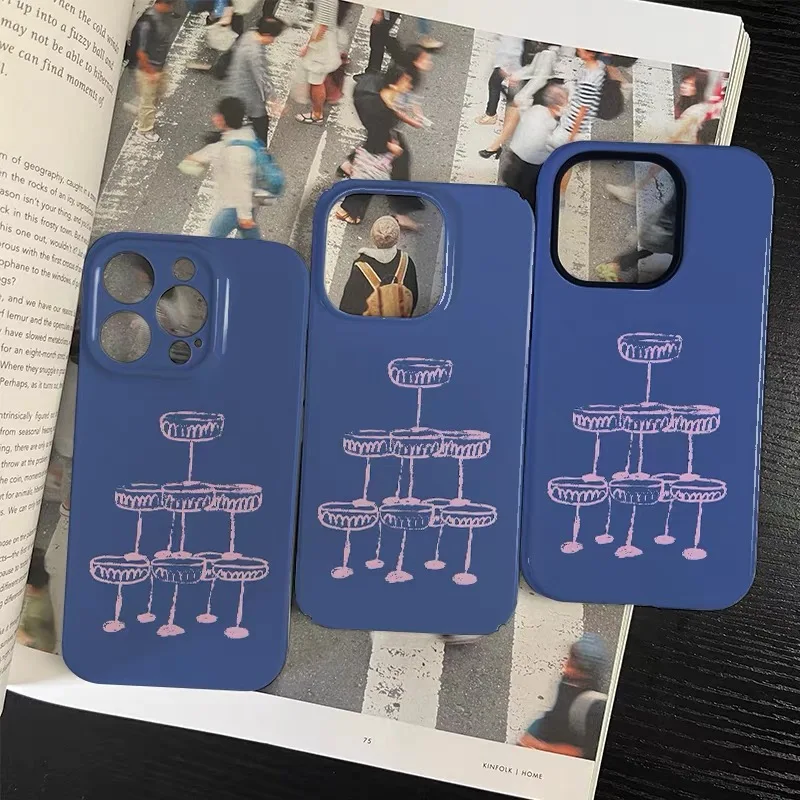 Ins Korean Purple Cup Painting Phone Case for IPHONE 17 Air 16E 15 PROMAX 14 Plus 13 12 MINI 11PRO 16Plus XR Acrylic Phone Cover