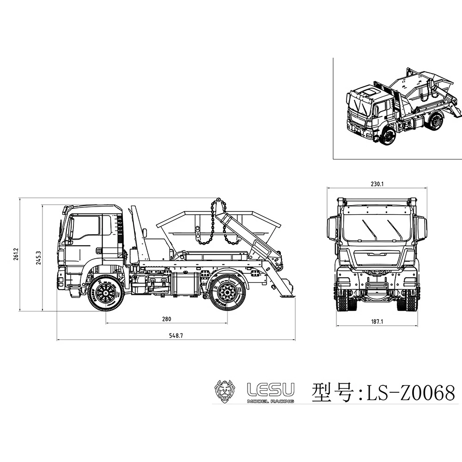 LESU 1/14 4*4 RTR RC Hydraulic Skip Loader Dump Truck Remote Control Metal Dumper 3-speed Swing Arm Car Model Light Sound System