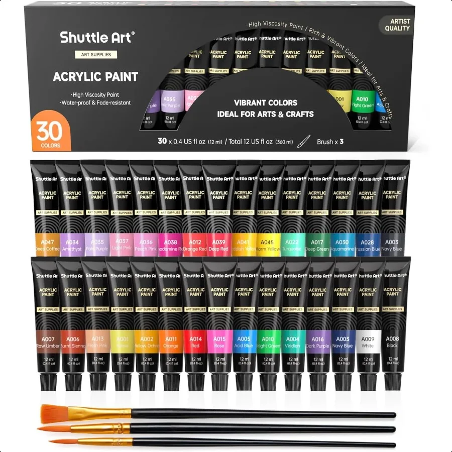 

Shuttle Art Acrylic Paint Set 30 x12ml Tubes Artist Quality Non Toxic Rich Pigments Colors Great for Adults Profional Painting
